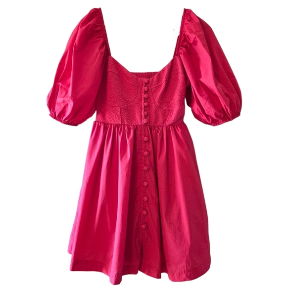Anthropologie Maeve Puff Sleeve Sweetheart Feminine Casual Mini Dress Red Size S - Picture 6 of 16